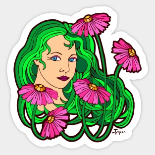 Pink Floral Garden Girl Sticker